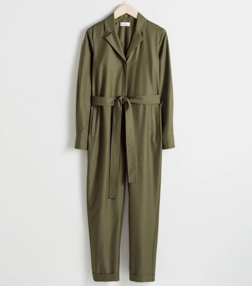 Women's Size 6 & Other Stories Capsule Green Belted Collared Pant Jumpsuit